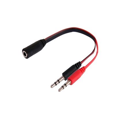 Adaptador Mini Plug de 3 vías (H) a 2x Mini Plug Stereo + Mic (M)