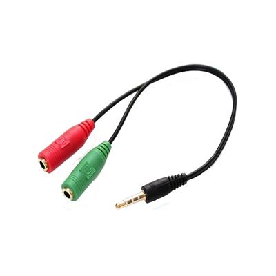 Adaptador Mini Plug de 3 vías (M) a 2x Mini Plug Stereo + Mic (H)